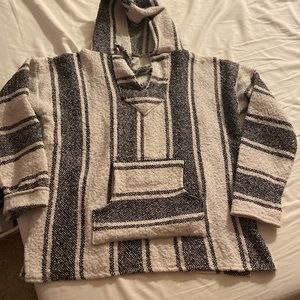 MACO Mexican Baja black white hippie striped pullover hoodie sweater